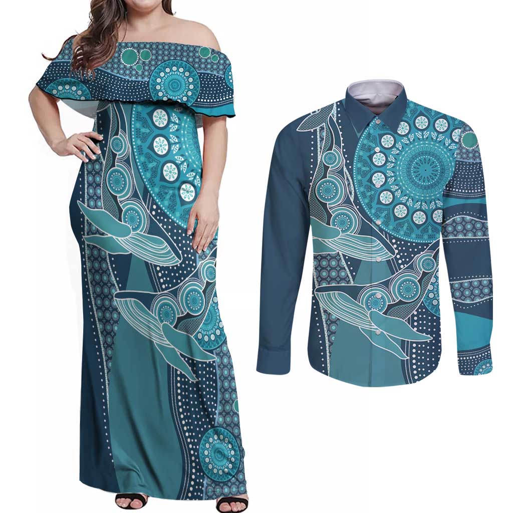 Personalized South Africa Whale Fes Couples Matching Off Shoulder Maxi Dress and Long Sleeve Button Shirt African Shwe Shwe Pattern - Wonder Print Shop