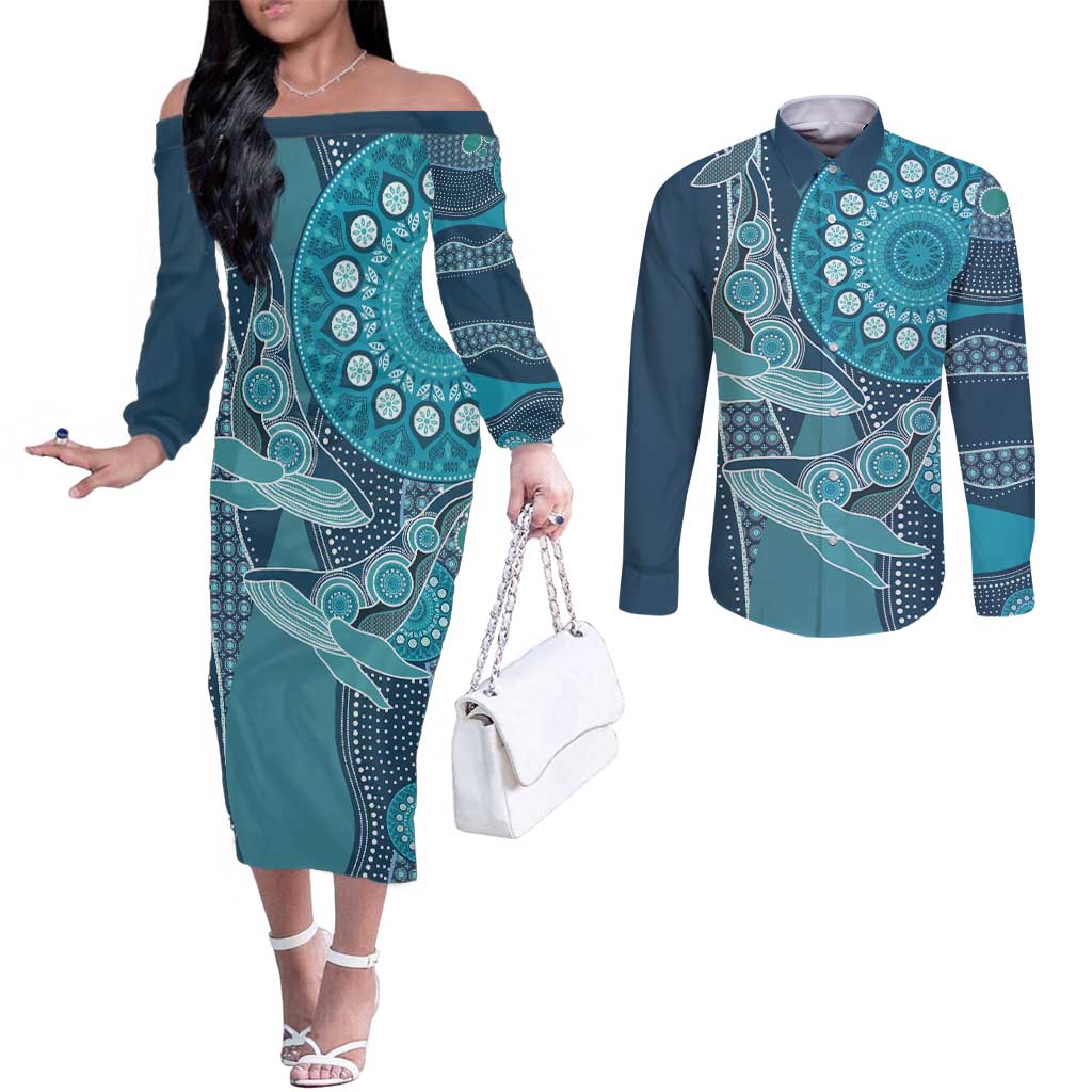 Personalized South Africa Whale Fes Couples Matching Off The Shoulder Long Sleeve Dress and Long Sleeve Button Shirt African Shwe Shwe Pattern - Wonder Print Shop