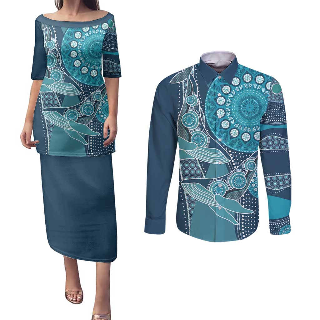 Personalized South Africa Whale Fes Couples Matching Puletasi and Long Sleeve Button Shirt African Shwe Shwe Pattern - Wonder Print Shop