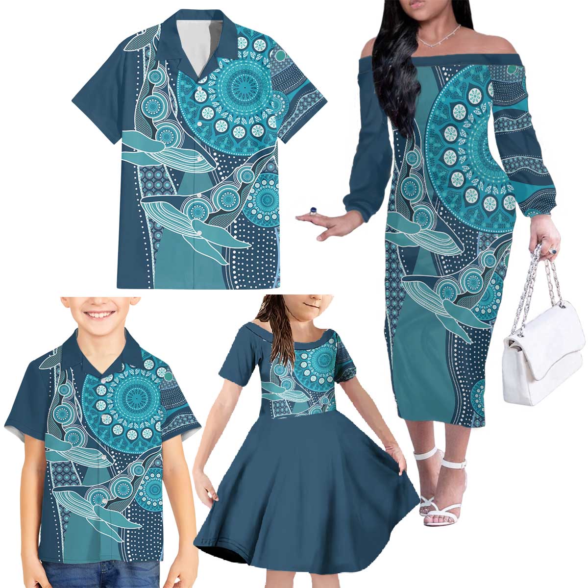 Personalized South Africa Whale Fes Family Matching Off The Shoulder Long Sleeve Dress and Hawaiian Shirt African Shwe Shwe Pattern - Wonder Print Shop