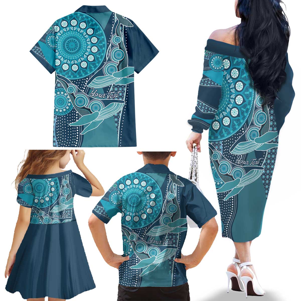 Personalized South Africa Whale Fes Family Matching Off The Shoulder Long Sleeve Dress and Hawaiian Shirt African Shwe Shwe Pattern - Wonder Print Shop