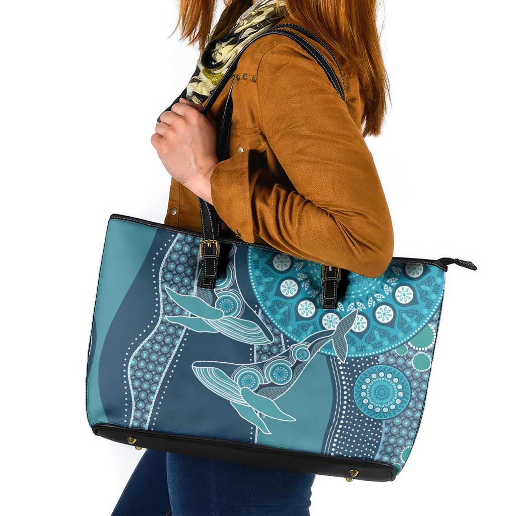 South Africa Whale Fes Leather Tote Bag African Shwe Shwe Pattern - Wonder Print Shop