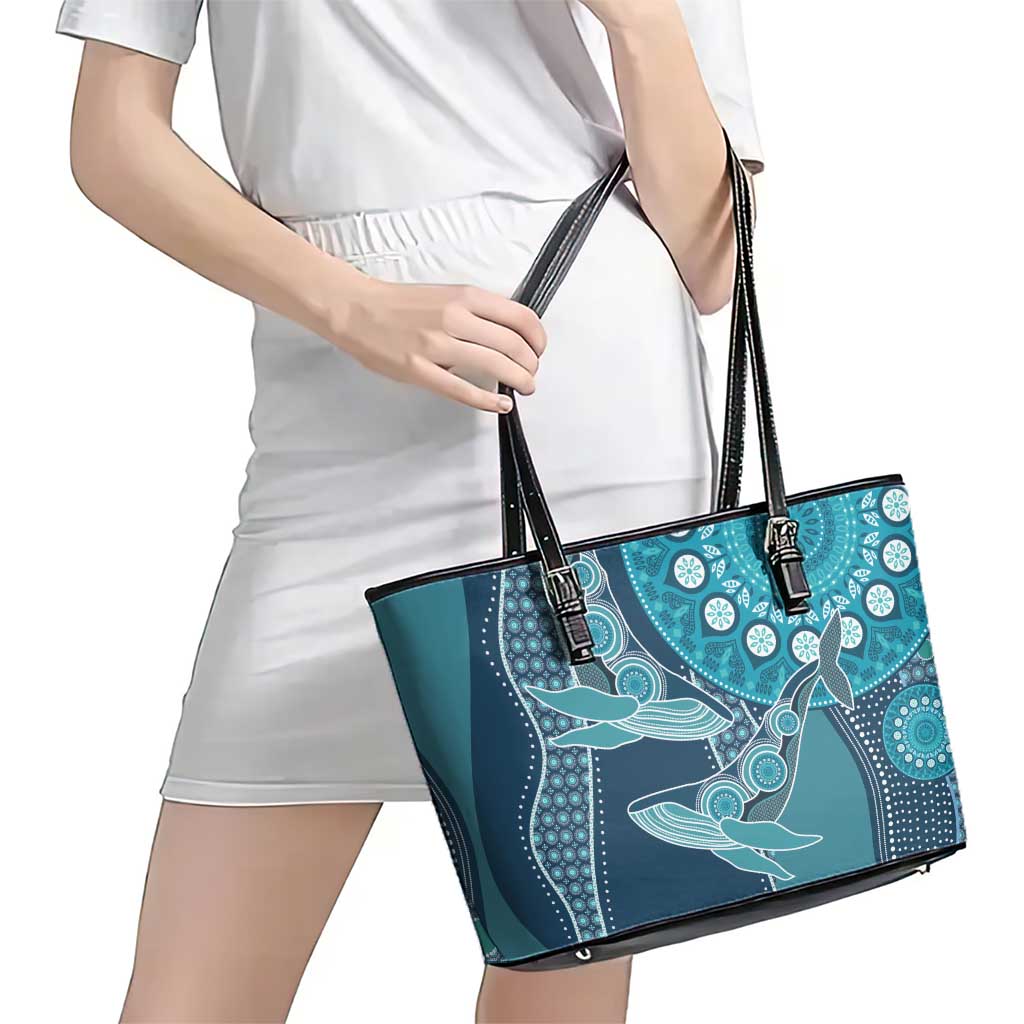 South Africa Whale Fes Leather Tote Bag African Shwe Shwe Pattern - Wonder Print Shop