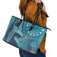 South Africa Whale Fes Leather Tote Bag African Shwe Shwe Pattern - Wonder Print Shop