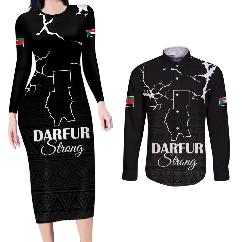 Darfur Sudan Strong Couples Matching Long Sleeve Bodycon Dress and Long Sleeve Button Shirt Pray for Tarseen - Wonder Print Shop