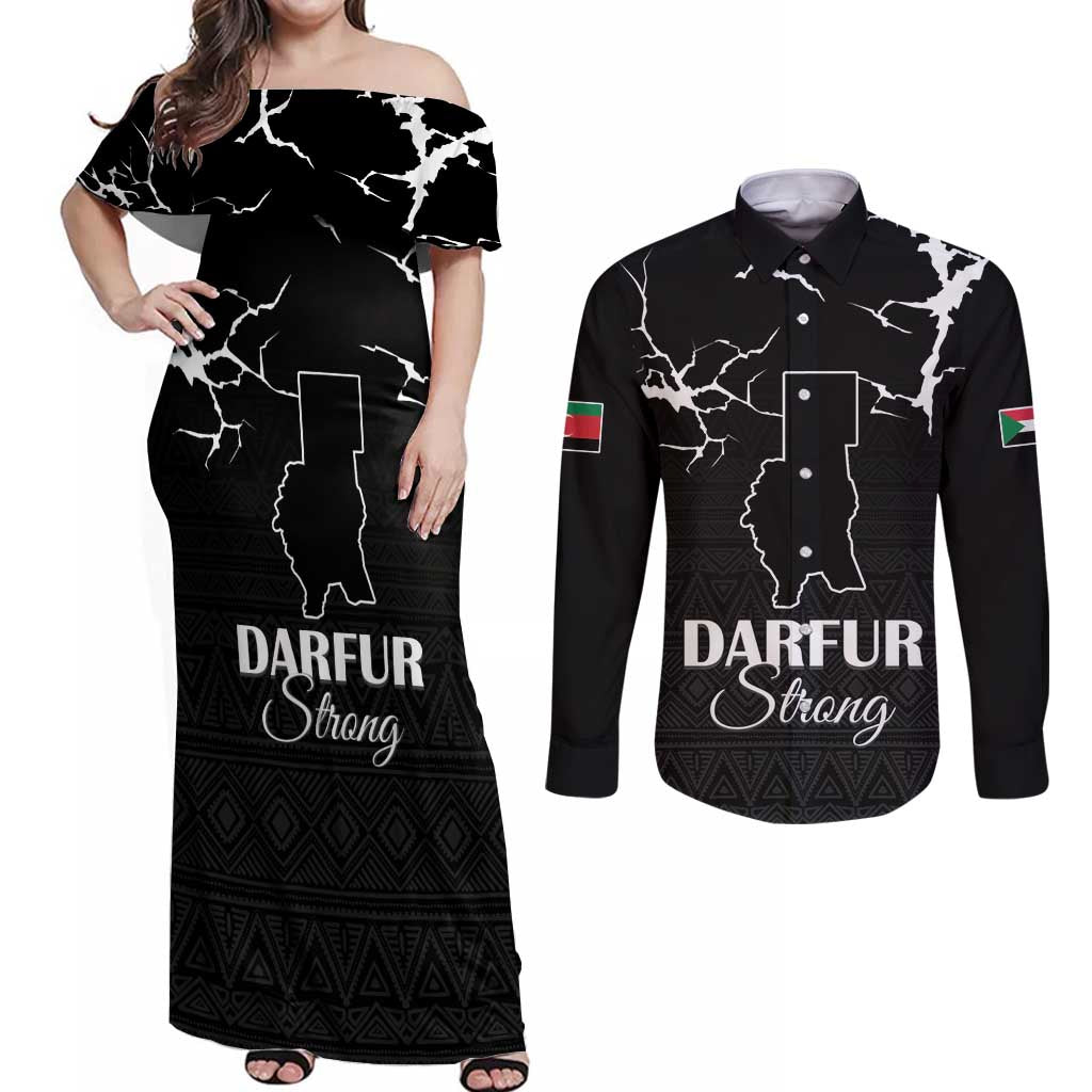 Darfur Sudan Strong Couples Matching Off Shoulder Maxi Dress and Long Sleeve Button Shirt Pray for Tarseen - Wonder Print Shop