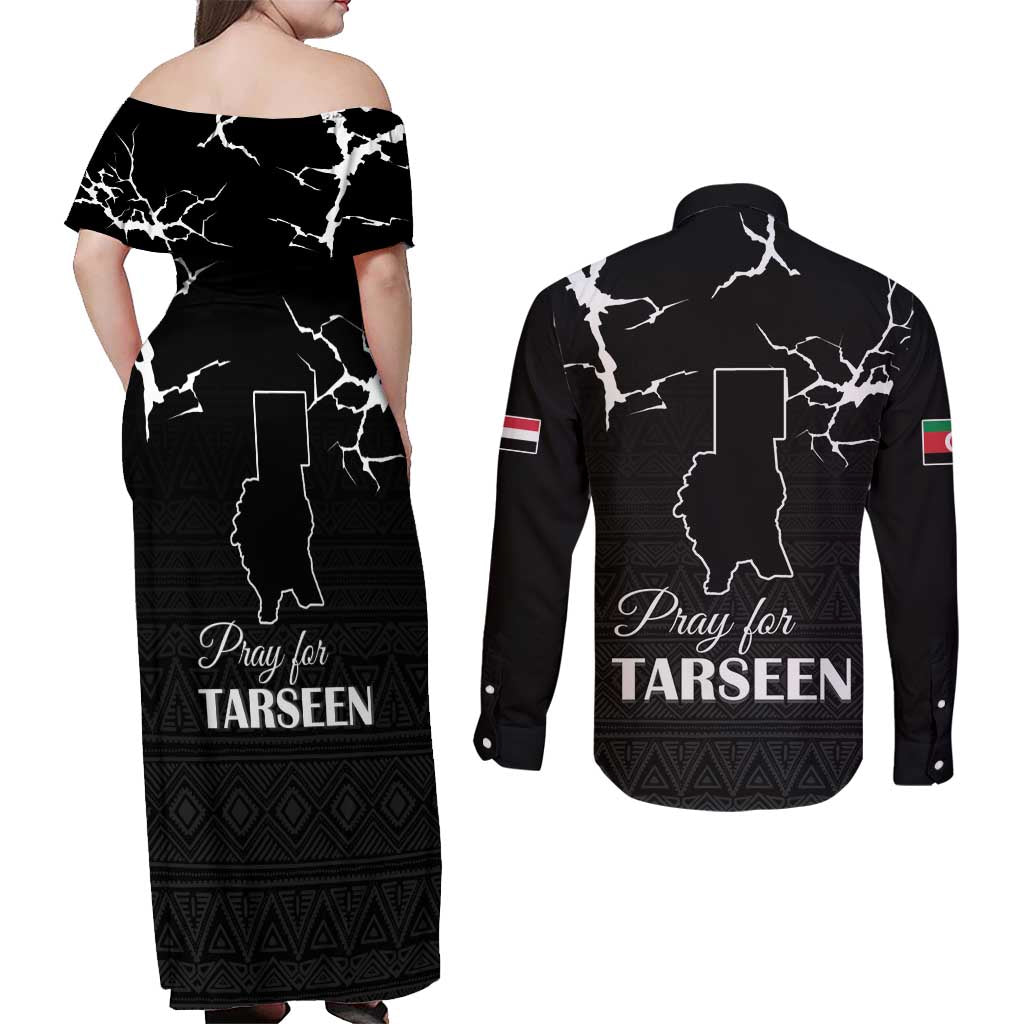 Darfur Sudan Strong Couples Matching Off Shoulder Maxi Dress and Long Sleeve Button Shirt Pray for Tarseen - Wonder Print Shop