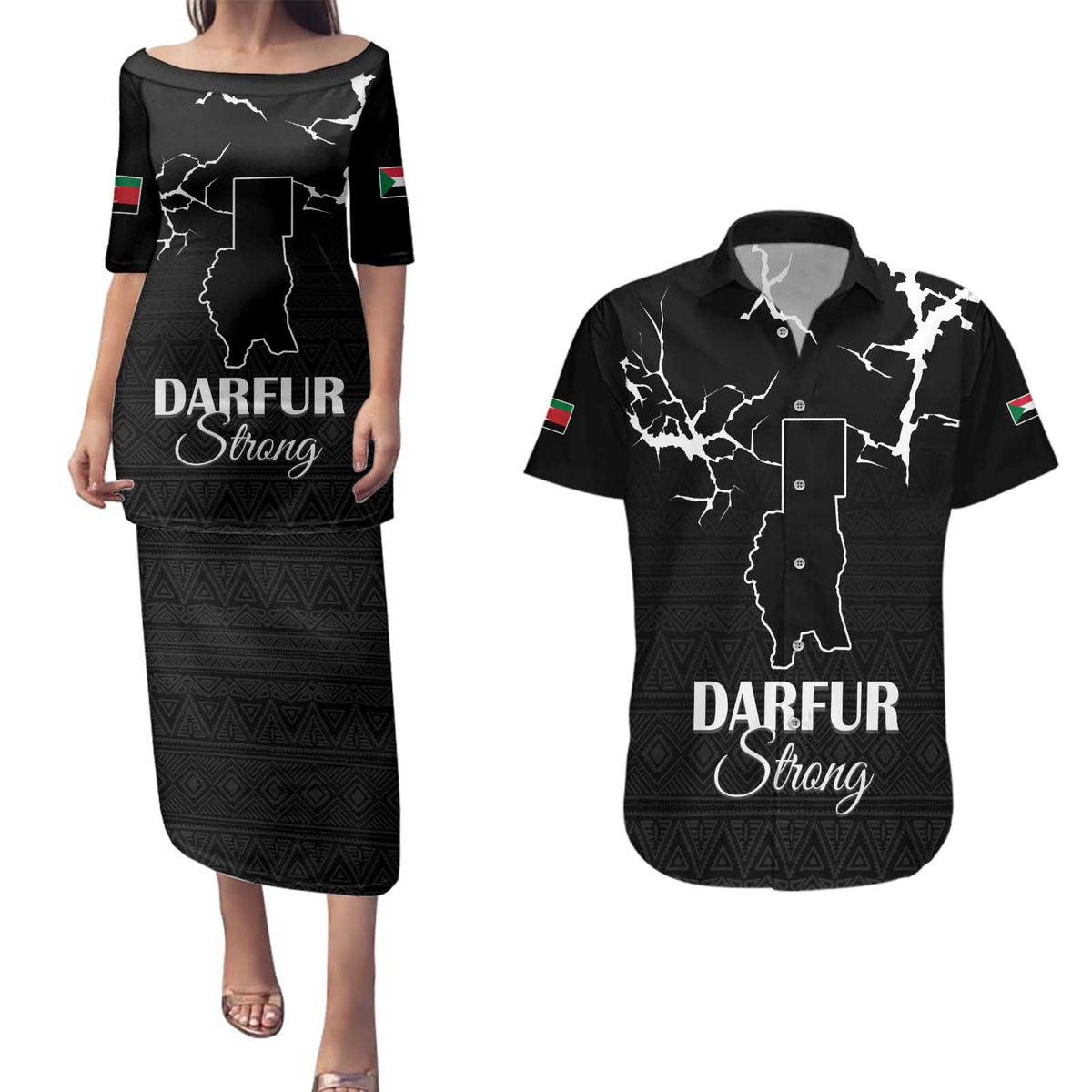 Darfur Sudan Strong Couples Matching Puletasi and Hawaiian Shirt Pray for Tarseen - Wonder Print Shop