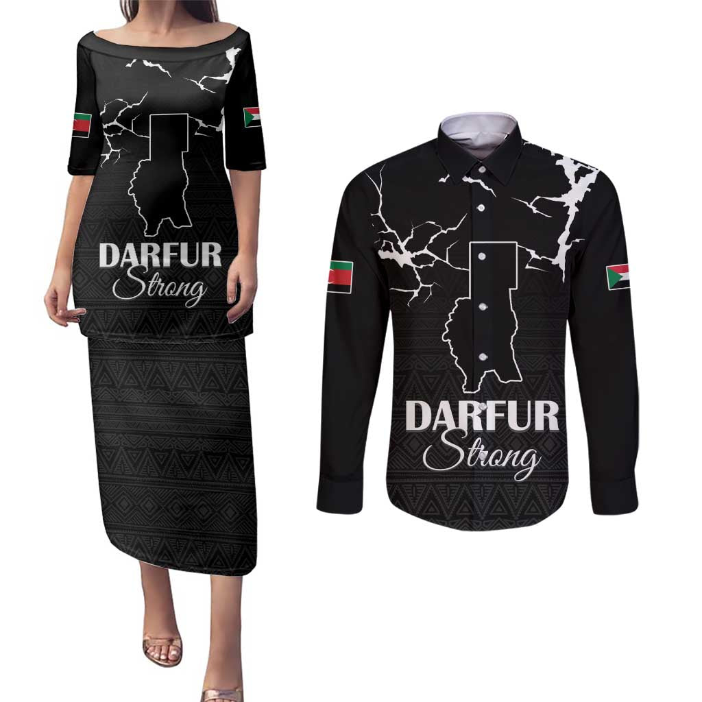 Darfur Sudan Strong Couples Matching Puletasi and Long Sleeve Button Shirt Pray for Tarseen - Wonder Print Shop
