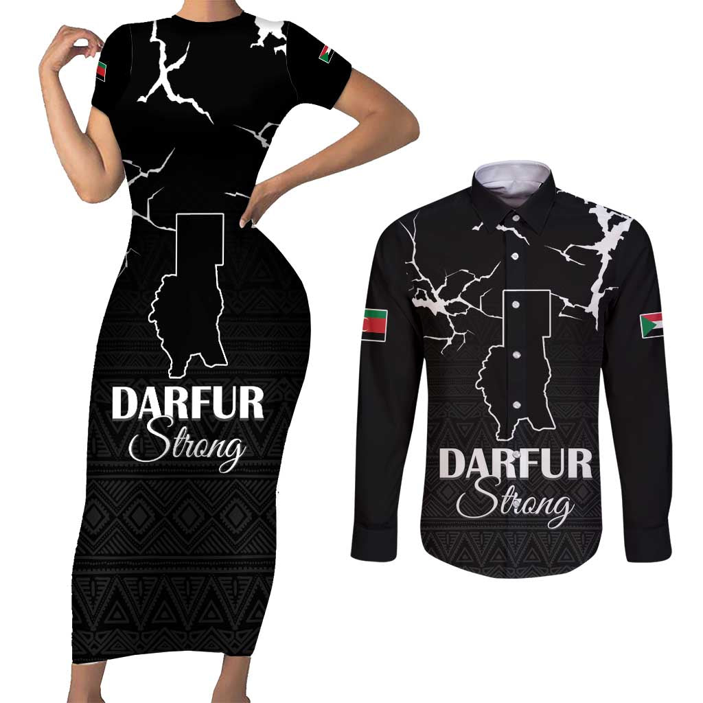 Darfur Sudan Strong Couples Matching Short Sleeve Bodycon Dress and Long Sleeve Button Shirt Pray for Tarseen - Wonder Print Shop