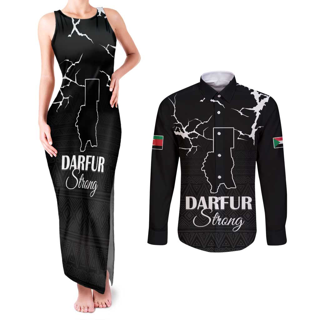 Darfur Sudan Strong Couples Matching Tank Maxi Dress and Long Sleeve Button Shirt Pray for Tarseen - Wonder Print Shop
