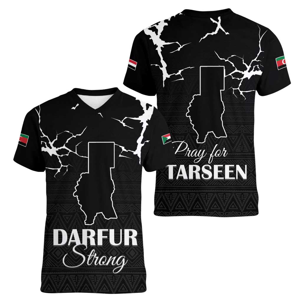 Darfur Sudan Strong Women V-Neck T-Shirt Pray for Tarseen - Wonder Print Shop
