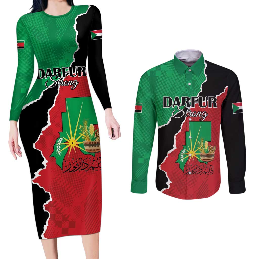 Personalized Sudan Couples Matching Long Sleeve Bodycon Dress and Long Sleeve Button Shirt Darfur Be Strong - Wonder Print Shop