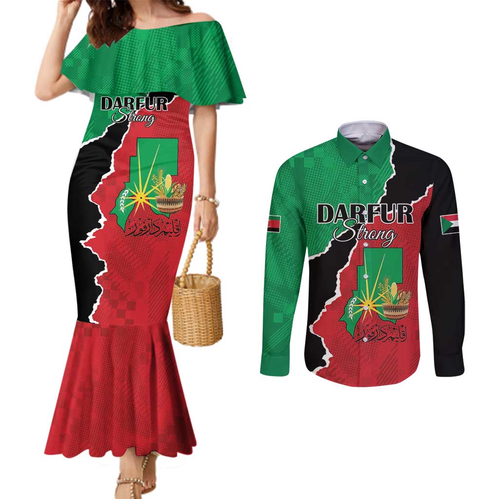 Personalized Sudan Couples Matching Mermaid Dress and Long Sleeve Button Shirt Darfur Be Strong - Wonder Print Shop
