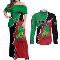 Personalized Sudan Couples Matching Off Shoulder Maxi Dress and Long Sleeve Button Shirt Darfur Be Strong - Wonder Print Shop