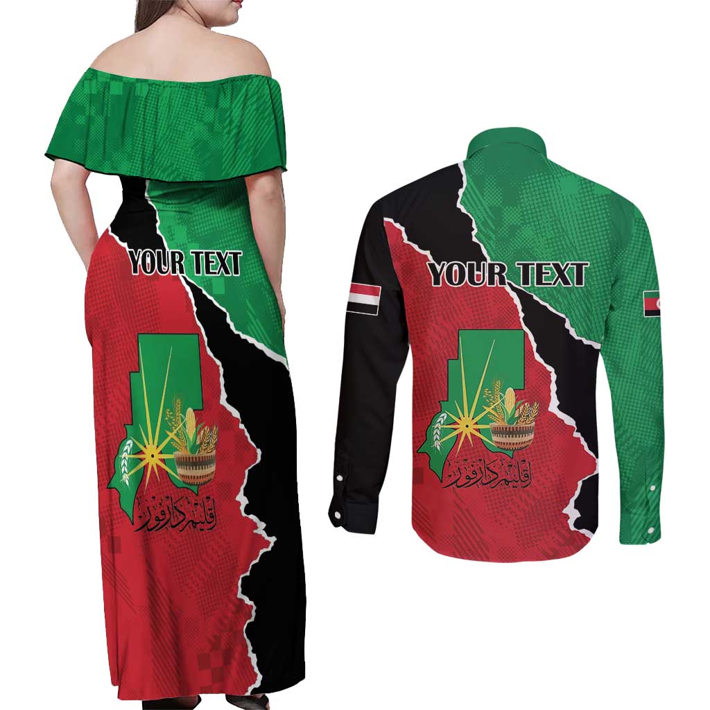Personalized Sudan Couples Matching Off Shoulder Maxi Dress and Long Sleeve Button Shirt Darfur Be Strong - Wonder Print Shop