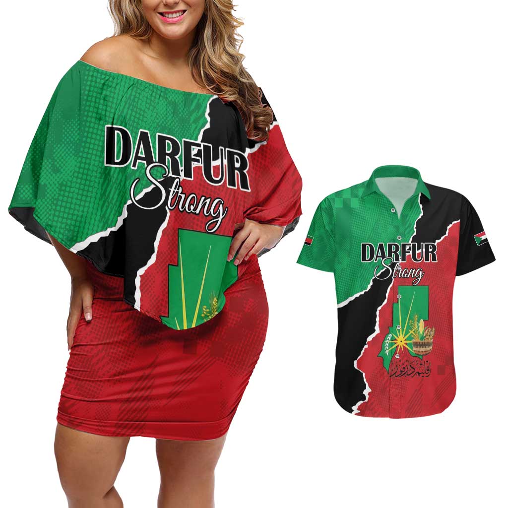 Personalized Sudan Couples Matching Off Shoulder Short Dress and Hawaiian Shirt Darfur Be Strong - Wonder Print Shop