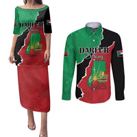Personalized Sudan Couples Matching Puletasi and Long Sleeve Button Shirt Darfur Be Strong - Wonder Print Shop