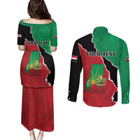 Personalized Sudan Couples Matching Puletasi and Long Sleeve Button Shirt Darfur Be Strong - Wonder Print Shop
