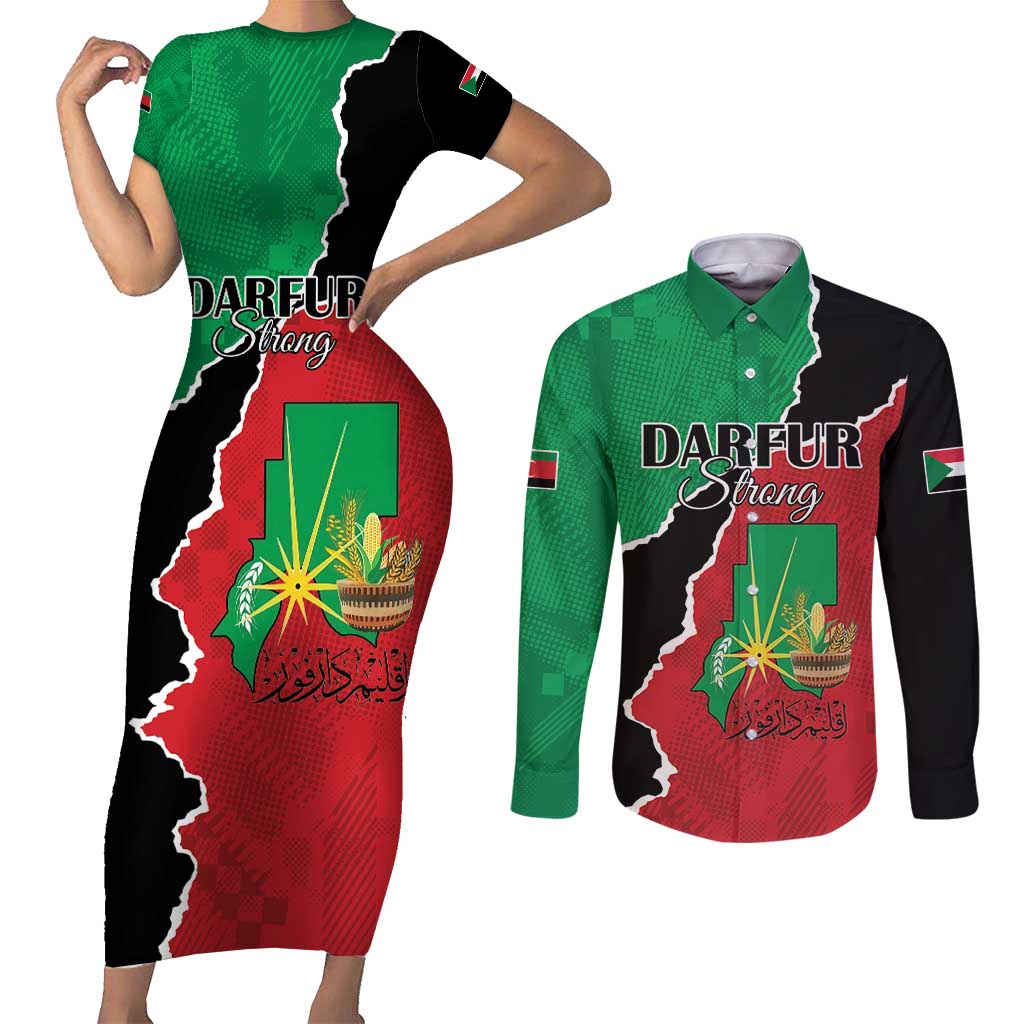 Personalized Sudan Couples Matching Short Sleeve Bodycon Dress and Long Sleeve Button Shirt Darfur Be Strong - Wonder Print Shop