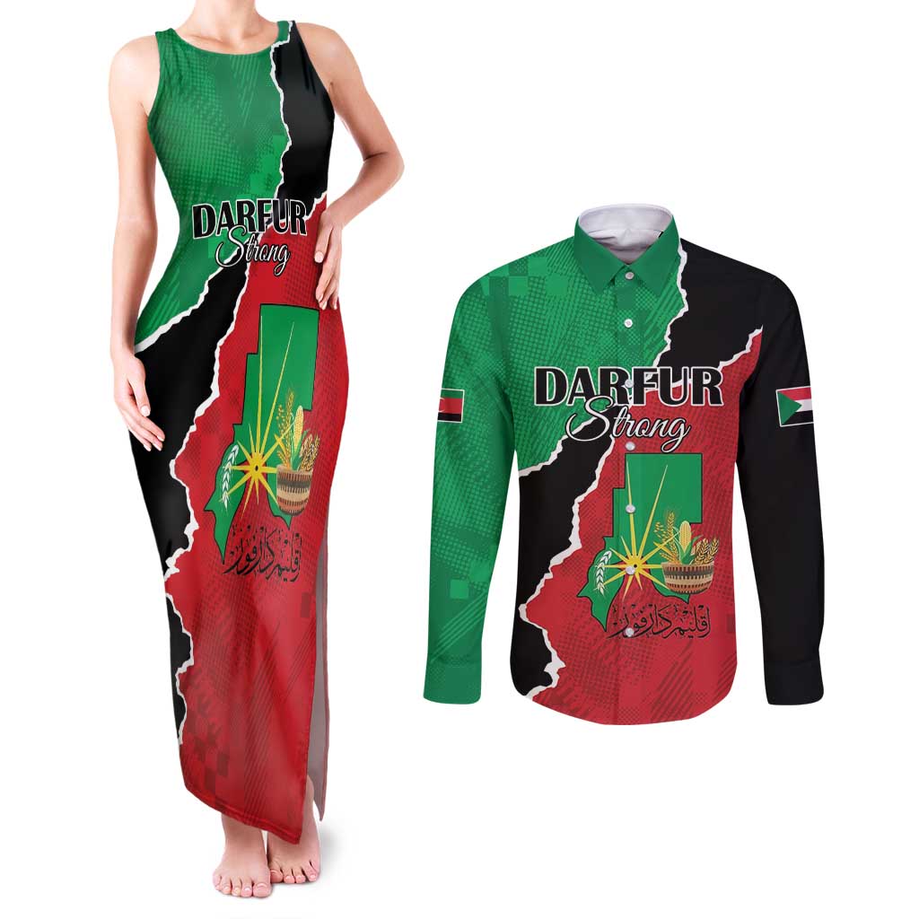 Personalized Sudan Couples Matching Tank Maxi Dress and Long Sleeve Button Shirt Darfur Be Strong - Wonder Print Shop