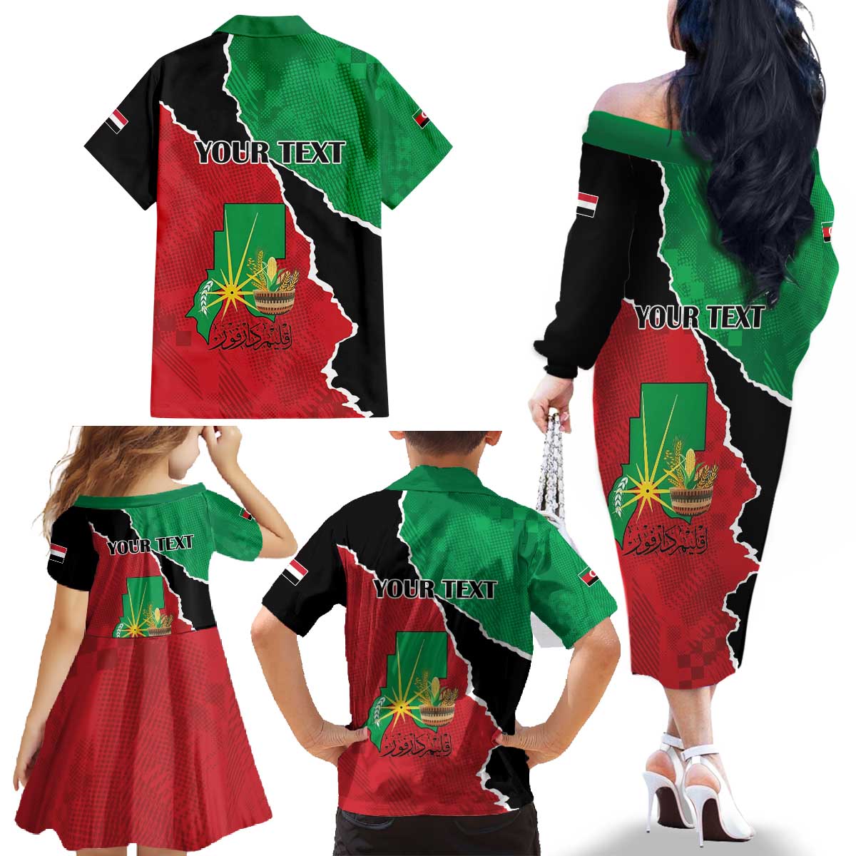 Personalized Sudan Family Matching Off The Shoulder Long Sleeve Dress and Hawaiian Shirt Darfur Be Strong - Wonder Print Shop