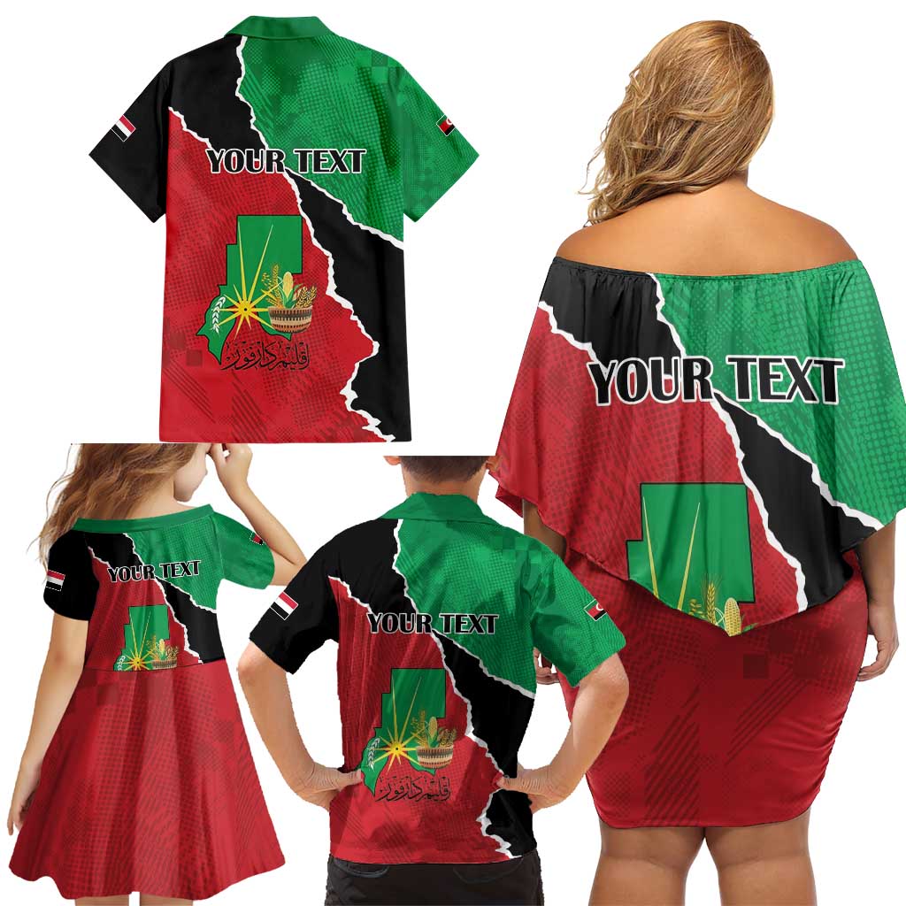 Personalized Sudan Family Matching Off Shoulder Short Dress and Hawaiian Shirt Darfur Be Strong - Wonder Print Shop
