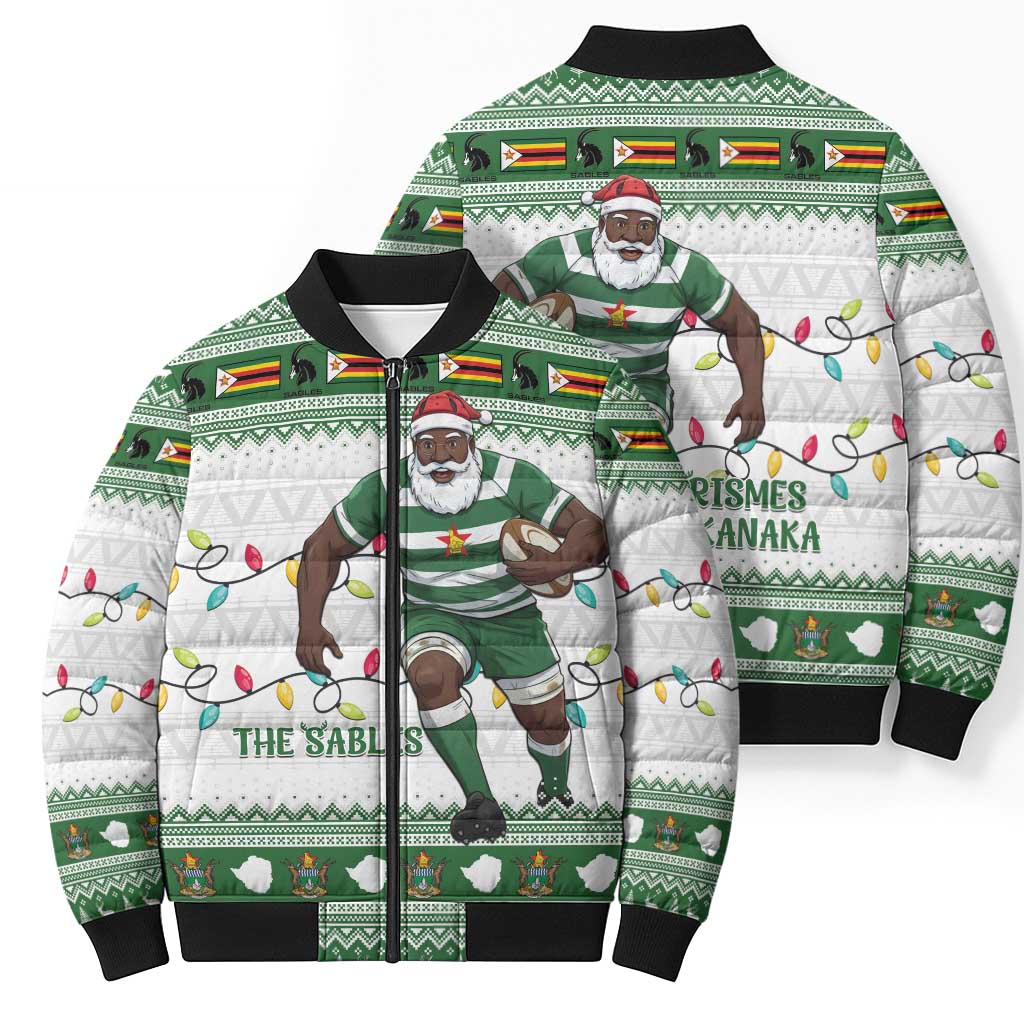 Zimbabwe Rugby Christmas Bomber Puffer Jacket The Sables Krismes Yakanaka - Wonder Print Shop