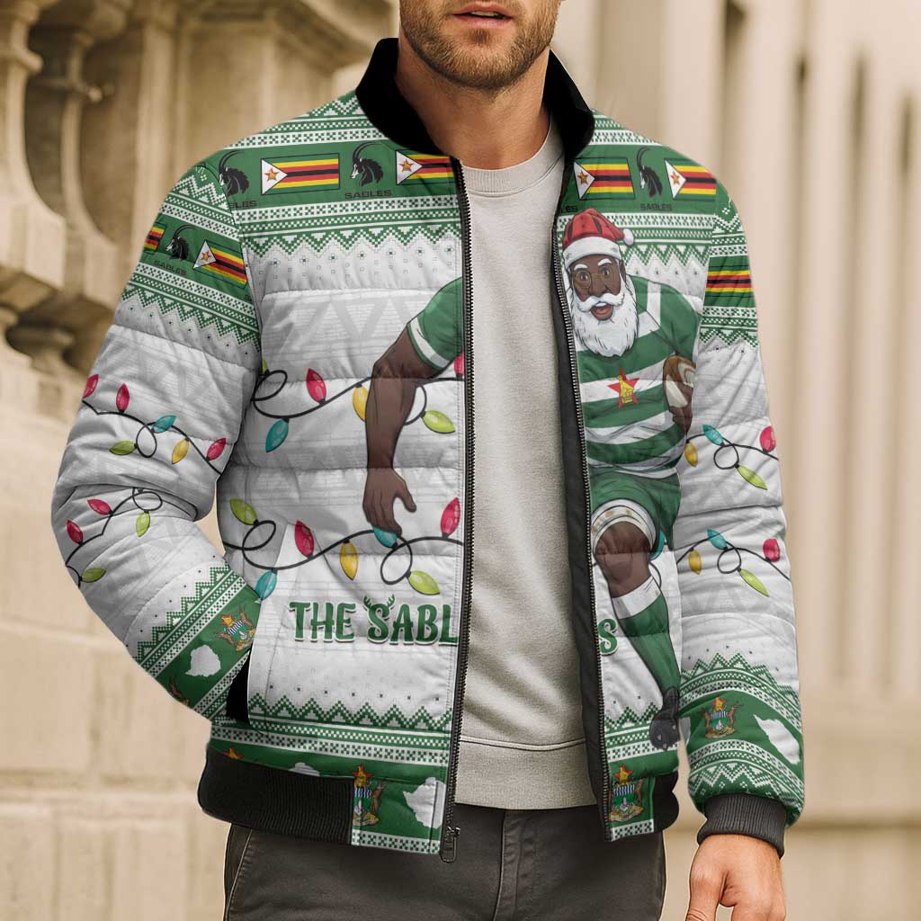 Zimbabwe Rugby Christmas Bomber Puffer Jacket The Sables Krismes Yakanaka - Wonder Print Shop