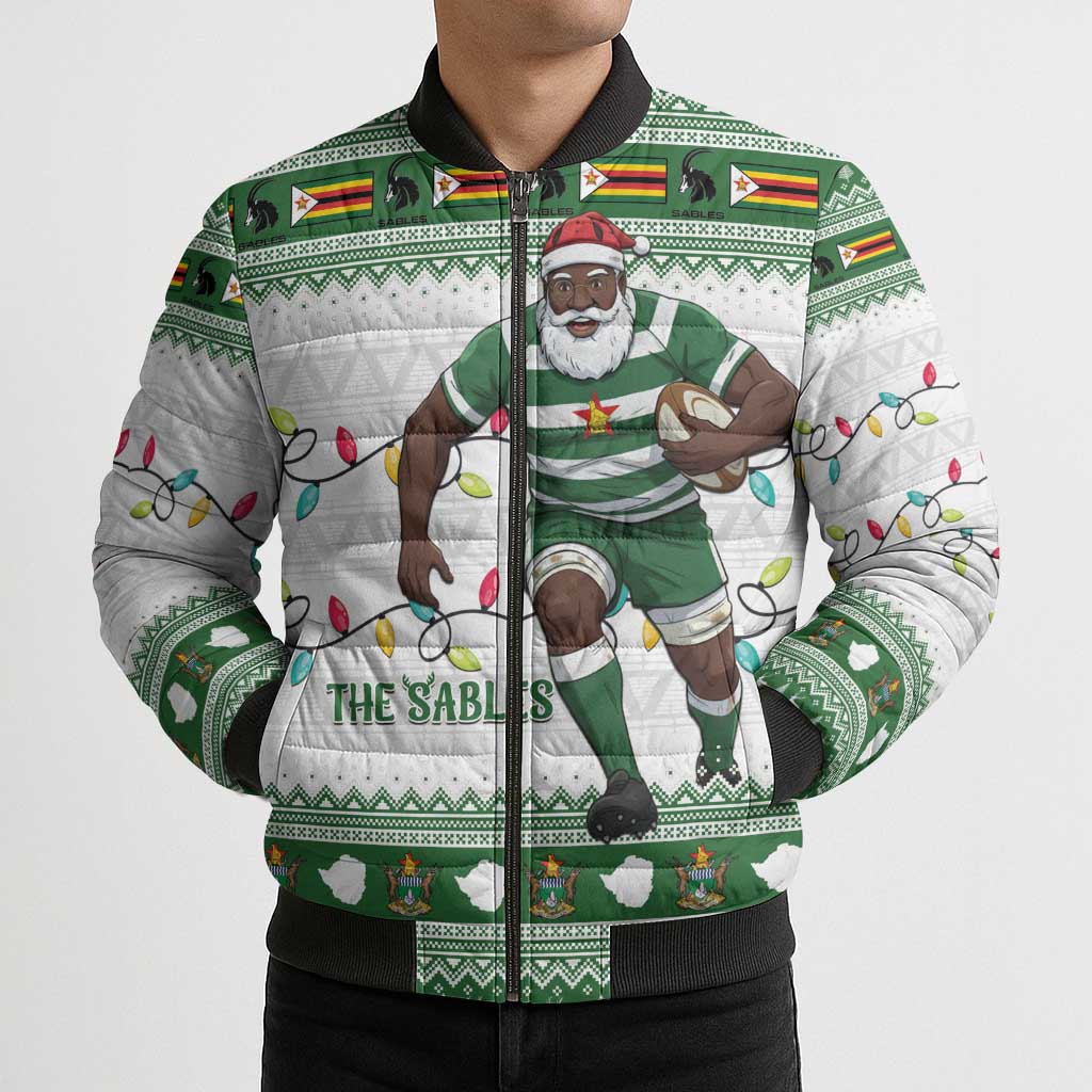 Zimbabwe Rugby Christmas Bomber Puffer Jacket The Sables Krismes Yakanaka - Wonder Print Shop