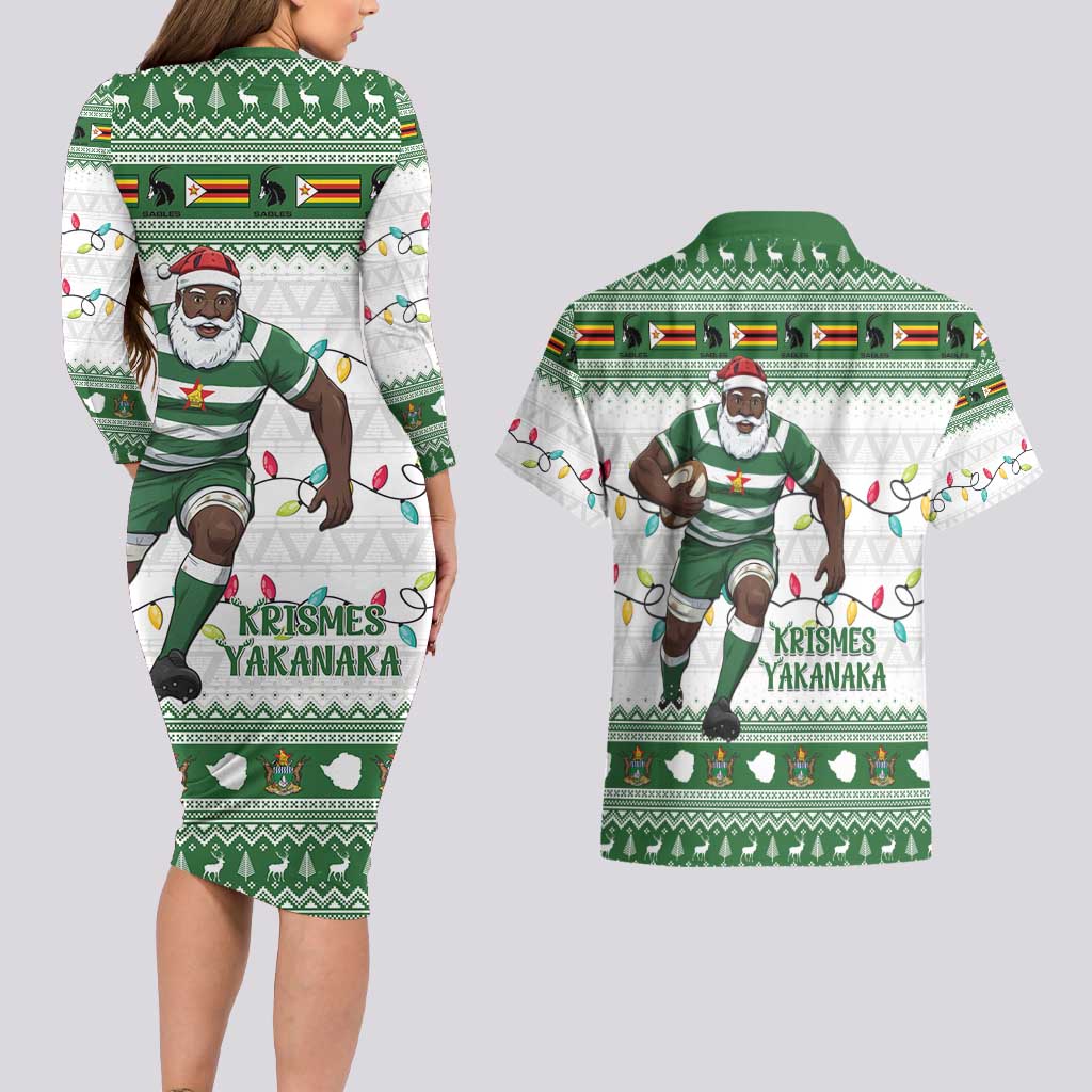 Zimbabwe Rugby Christmas Couples Matching Long Sleeve Bodycon Dress and Hawaiian Shirt The Sables Krismes Yakanaka - Wonder Print Shop