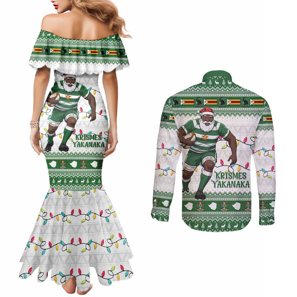 Zimbabwe Rugby Christmas Couples Matching Mermaid Dress and Long Sleeve Button Shirt The Sables Krismes Yakanaka - Wonder Print Shop