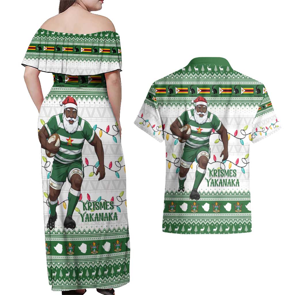 Zimbabwe Rugby Christmas Couples Matching Off Shoulder Maxi Dress and Hawaiian Shirt The Sables Krismes Yakanaka - Wonder Print Shop