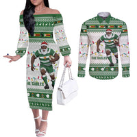 Zimbabwe Rugby Christmas Couples Matching Off The Shoulder Long Sleeve Dress and Long Sleeve Button Shirt The Sables Krismes Yakanaka - Wonder Print Shop