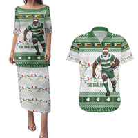 Zimbabwe Rugby Christmas Couples Matching Puletasi and Hawaiian Shirt The Sables Krismes Yakanaka - Wonder Print Shop