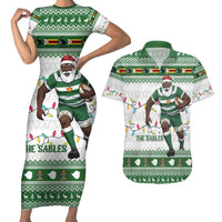 Zimbabwe Rugby Christmas Couples Matching Short Sleeve Bodycon Dress and Hawaiian Shirt The Sables Krismes Yakanaka - Wonder Print Shop
