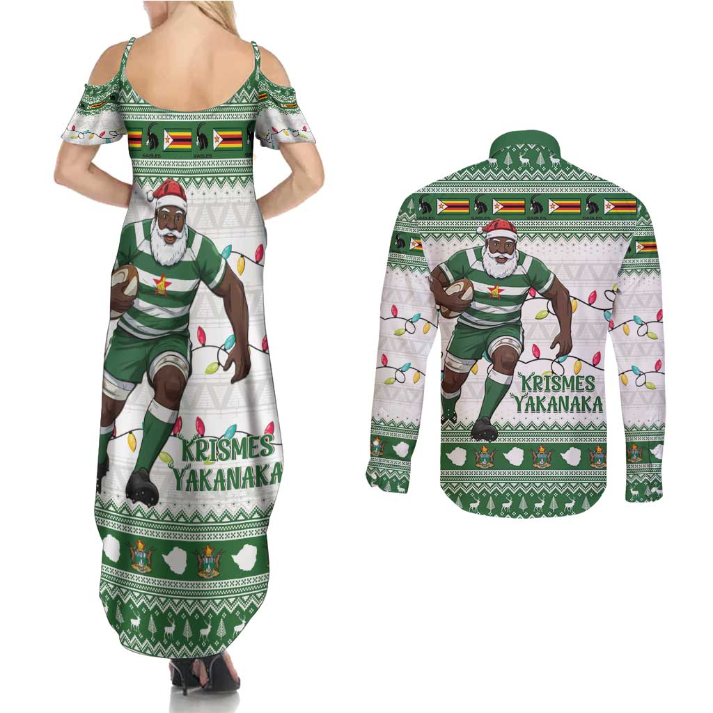 Zimbabwe Rugby Christmas Couples Matching Summer Maxi Dress and Long Sleeve Button Shirt The Sables Krismes Yakanaka - Wonder Print Shop