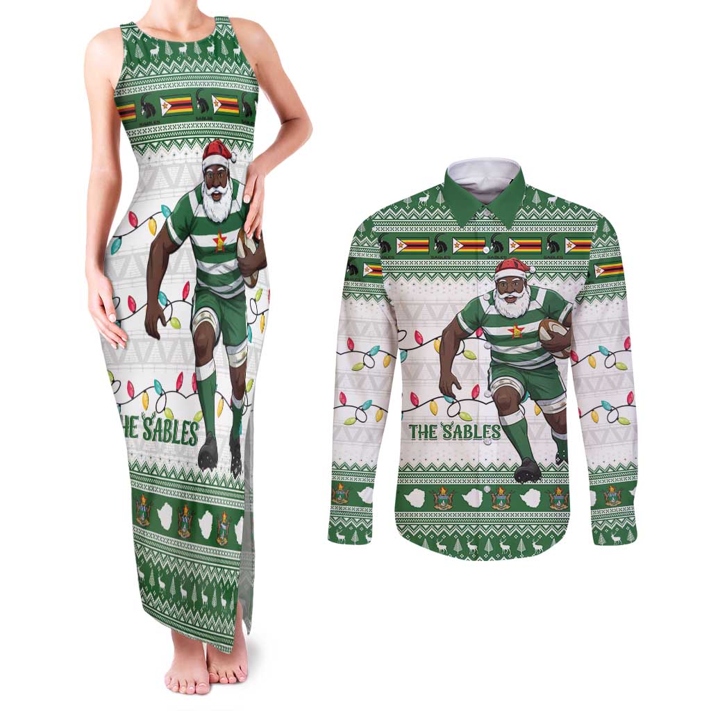 Zimbabwe Rugby Christmas Couples Matching Tank Maxi Dress and Long Sleeve Button Shirt The Sables Krismes Yakanaka - Wonder Print Shop