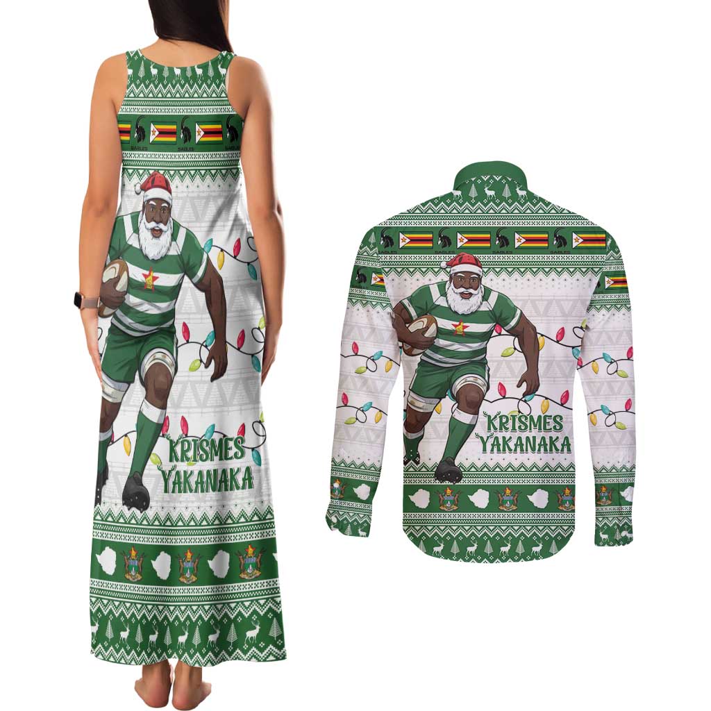 Zimbabwe Rugby Christmas Couples Matching Tank Maxi Dress and Long Sleeve Button Shirt The Sables Krismes Yakanaka - Wonder Print Shop