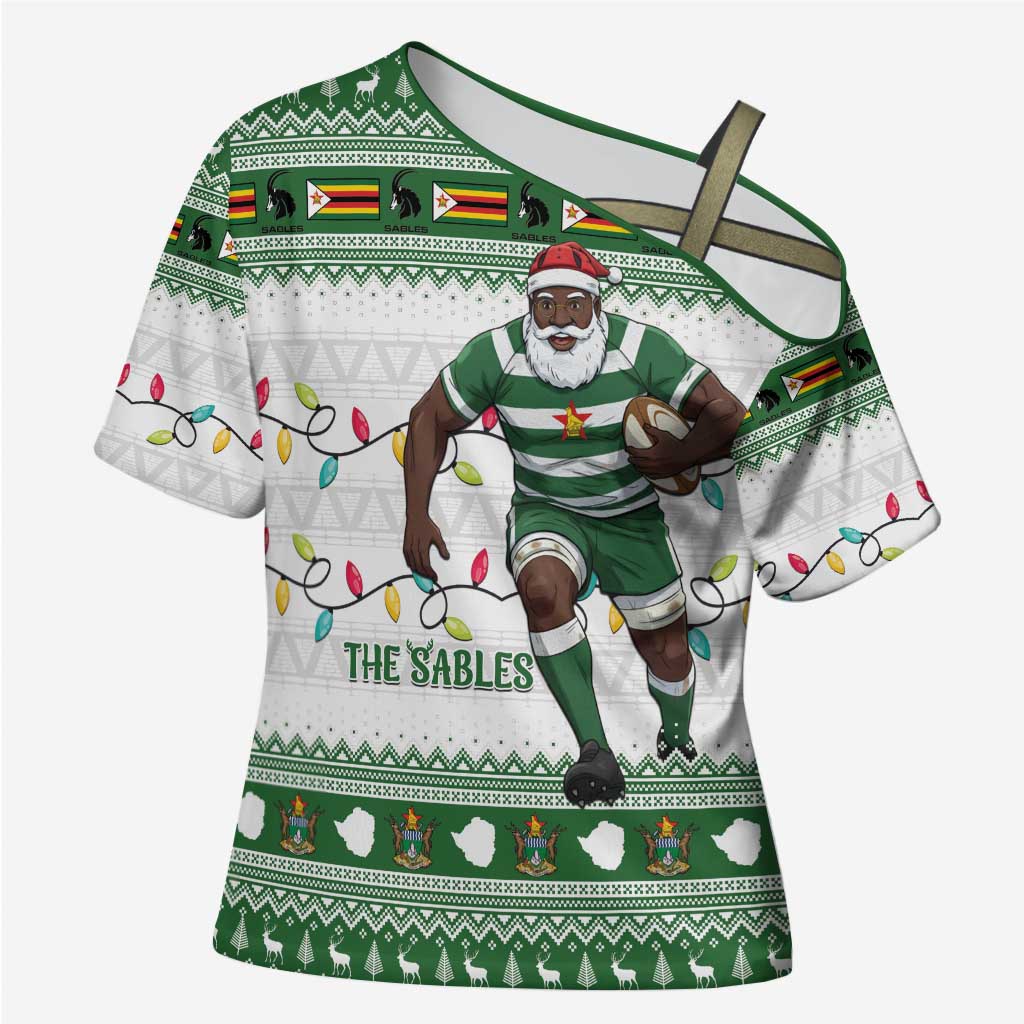 Zimbabwe Rugby Christmas Cross Shoulder Shirt The Sables Krismes Yakanaka - Wonder Print Shop