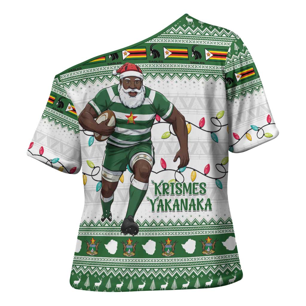 Zimbabwe Rugby Christmas Cross Shoulder Shirt The Sables Krismes Yakanaka - Wonder Print Shop
