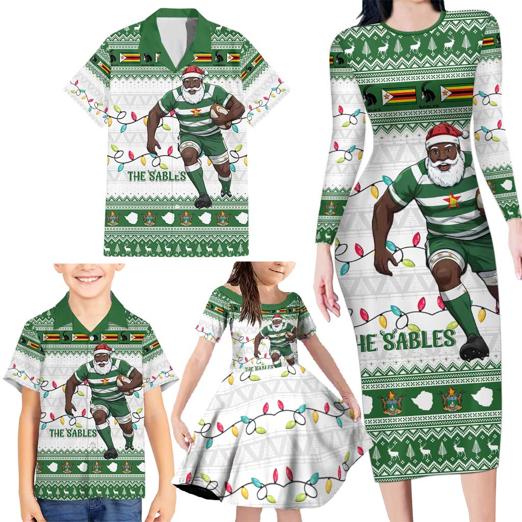 Zimbabwe Rugby Christmas Family Matching Long Sleeve Bodycon Dress and Hawaiian Shirt The Sables Krismes Yakanaka - Wonder Print Shop