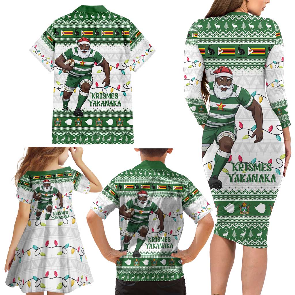 Zimbabwe Rugby Christmas Family Matching Long Sleeve Bodycon Dress and Hawaiian Shirt The Sables Krismes Yakanaka - Wonder Print Shop