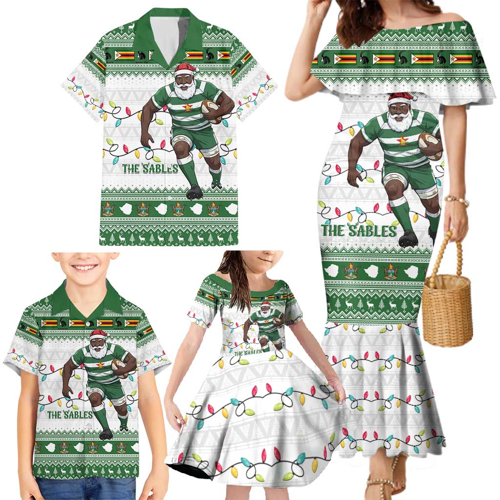 Zimbabwe Rugby Christmas Family Matching Mermaid Dress and Hawaiian Shirt The Sables Krismes Yakanaka - Wonder Print Shop