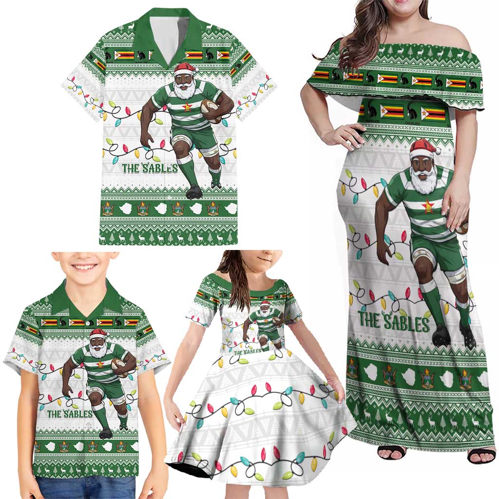 Zimbabwe Rugby Christmas Family Matching Off Shoulder Maxi Dress and Hawaiian Shirt The Sables Krismes Yakanaka - Wonder Print Shop