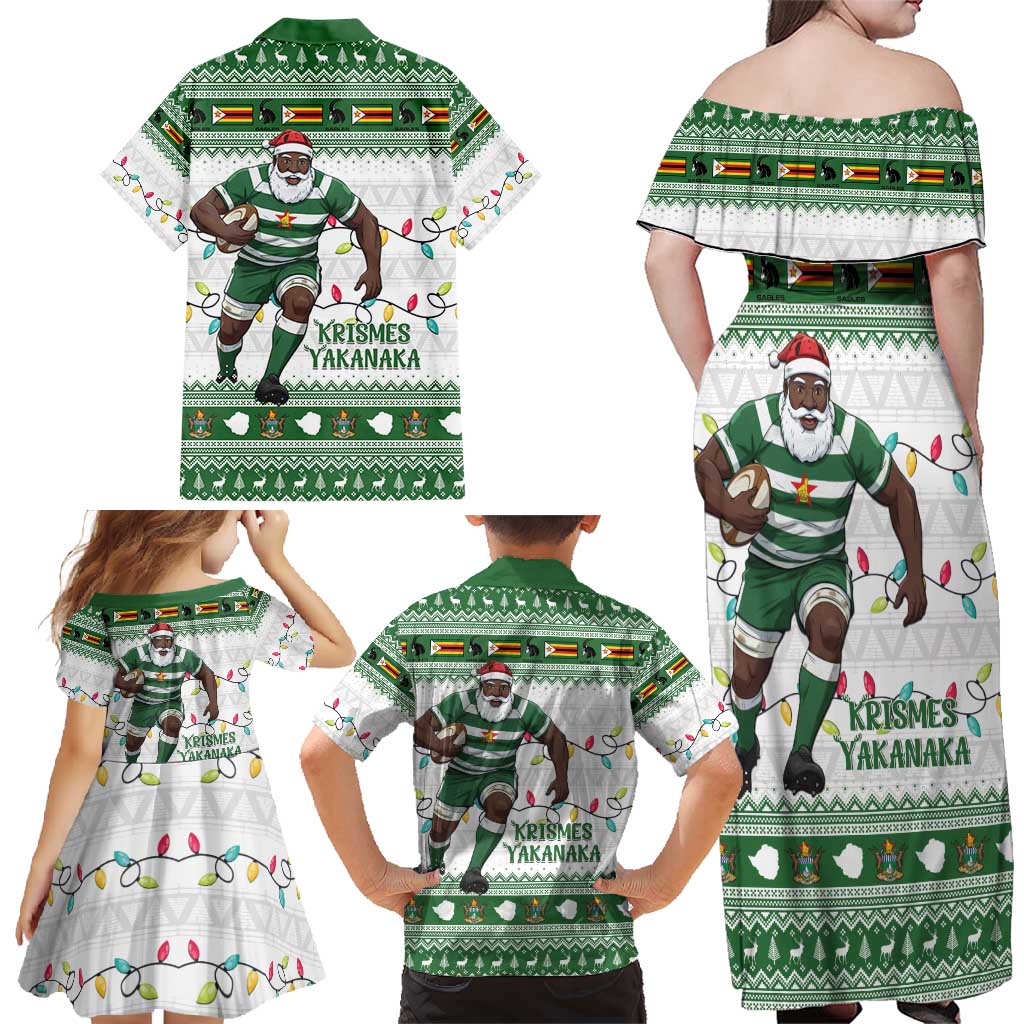 Zimbabwe Rugby Christmas Family Matching Off Shoulder Maxi Dress and Hawaiian Shirt The Sables Krismes Yakanaka - Wonder Print Shop