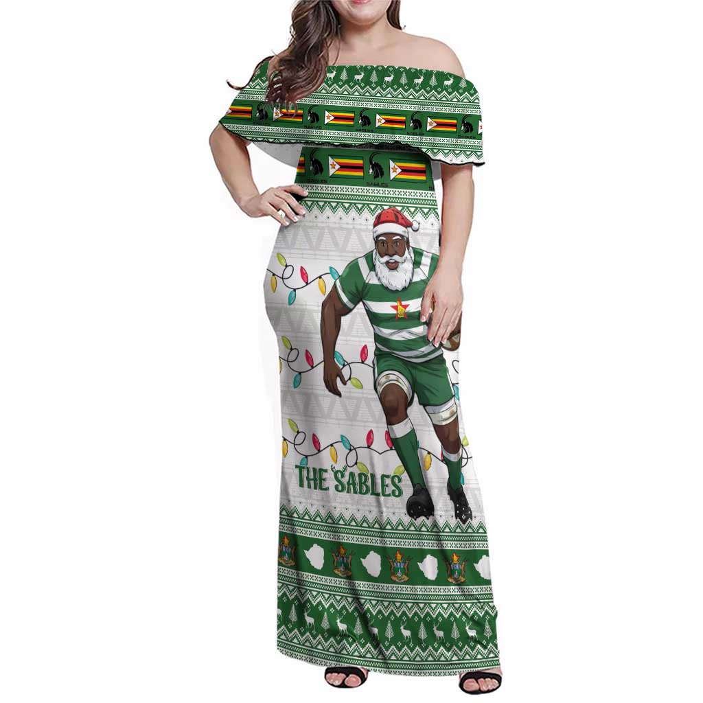 Zimbabwe Rugby Christmas Family Matching Off Shoulder Maxi Dress and Hawaiian Shirt The Sables Krismes Yakanaka - Wonder Print Shop