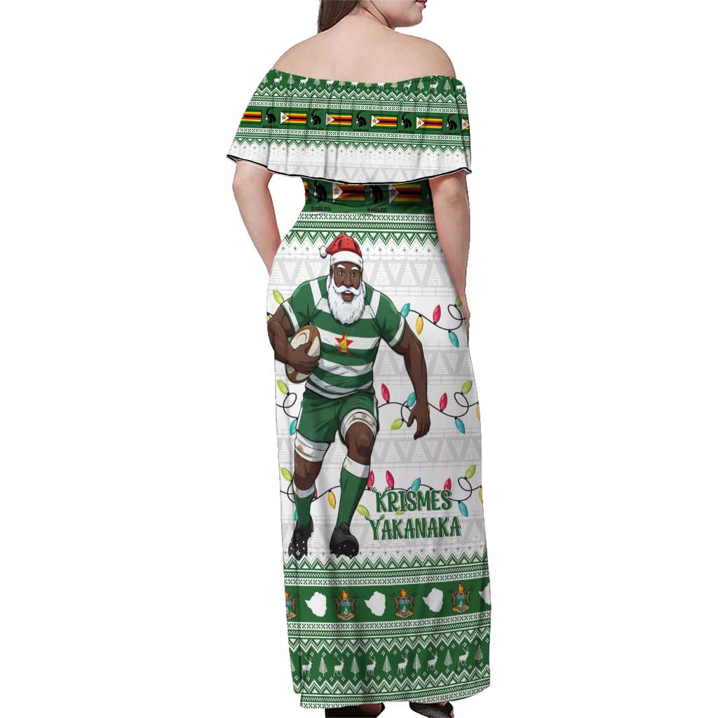 Zimbabwe Rugby Christmas Family Matching Off Shoulder Maxi Dress and Hawaiian Shirt The Sables Krismes Yakanaka - Wonder Print Shop
