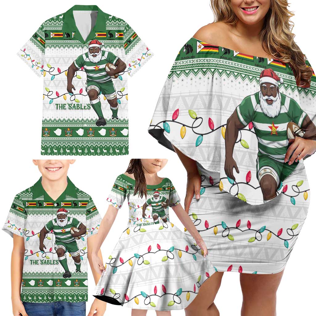 Zimbabwe Rugby Christmas Family Matching Off Shoulder Short Dress and Hawaiian Shirt The Sables Krismes Yakanaka - Wonder Print Shop