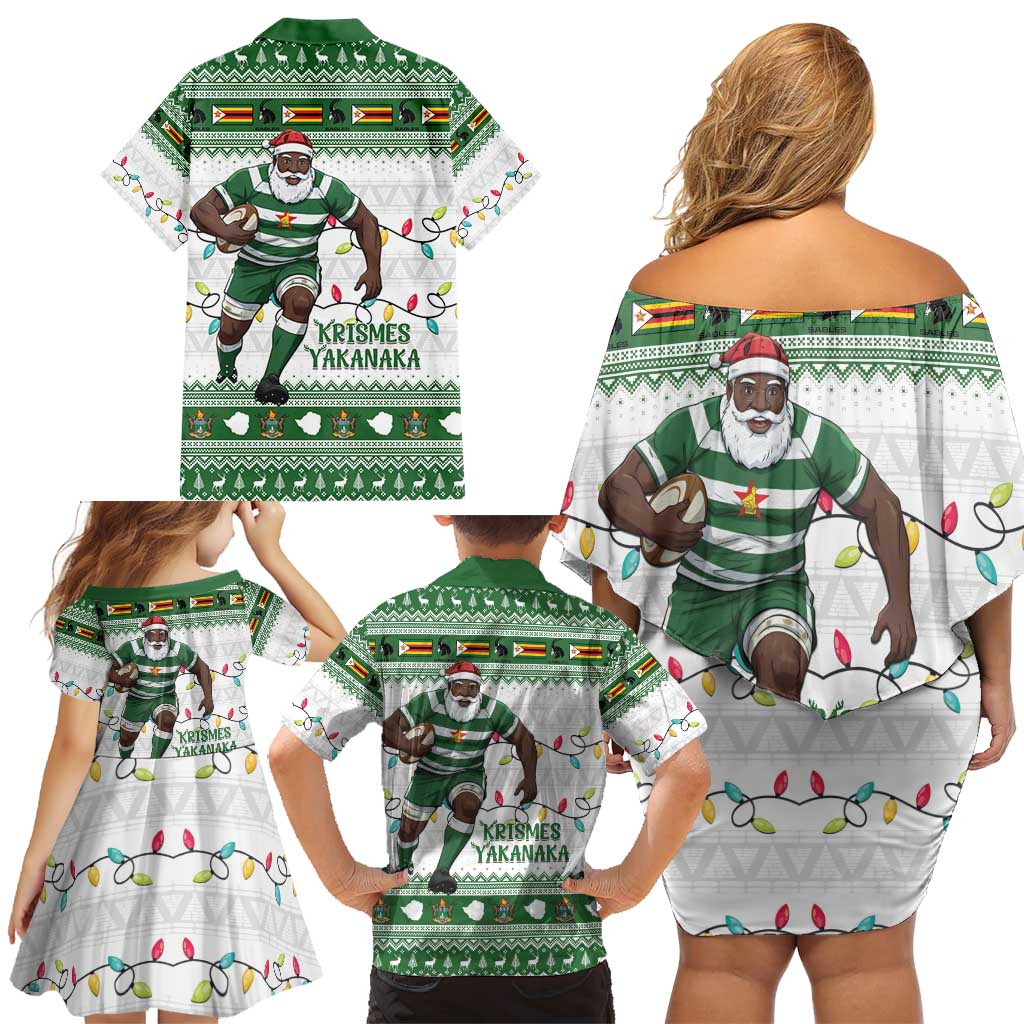 Zimbabwe Rugby Christmas Family Matching Off Shoulder Short Dress and Hawaiian Shirt The Sables Krismes Yakanaka - Wonder Print Shop